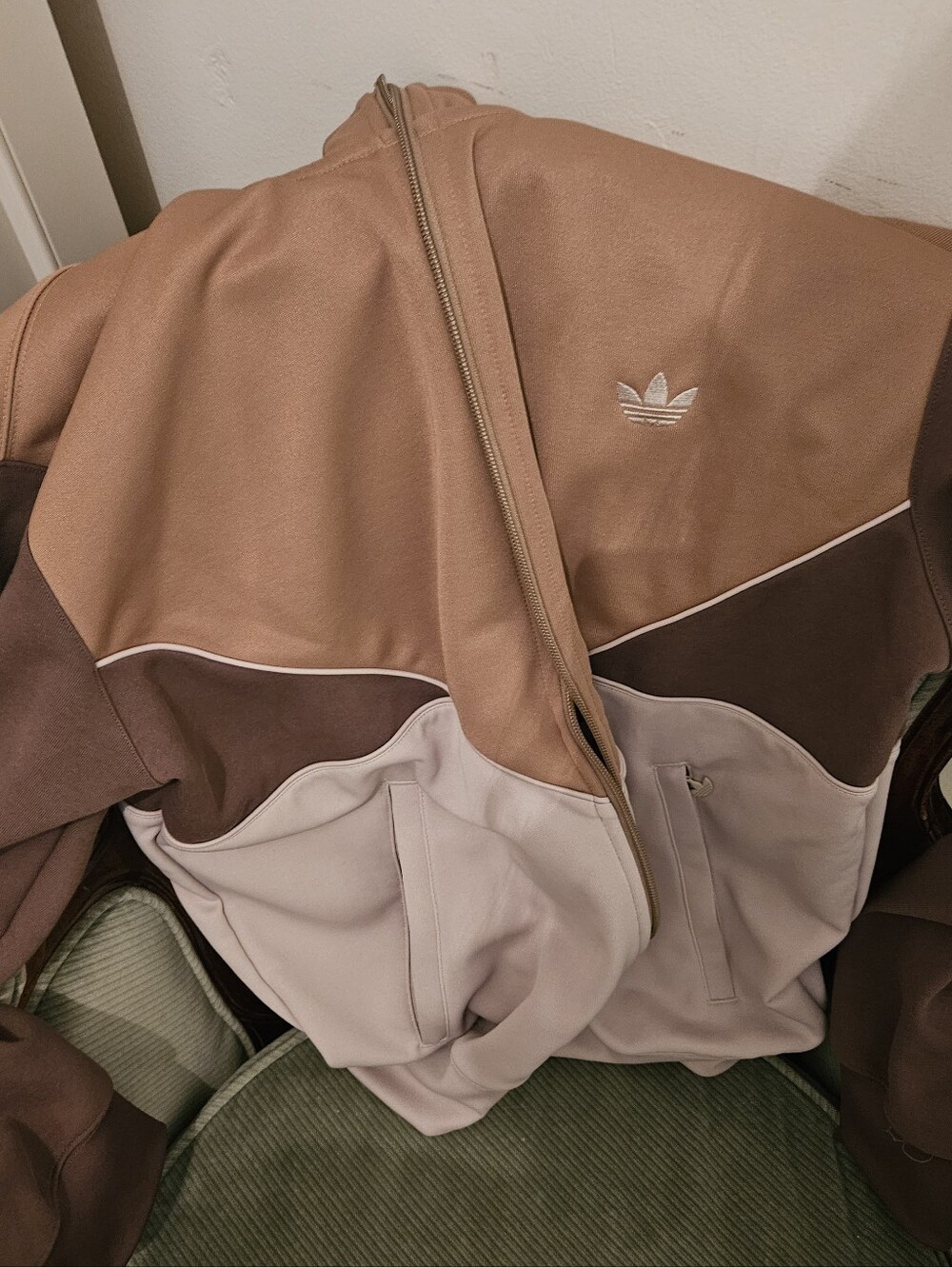 Adidas Men’s Tricolor Track Jacket — Brown/Tan/Cream